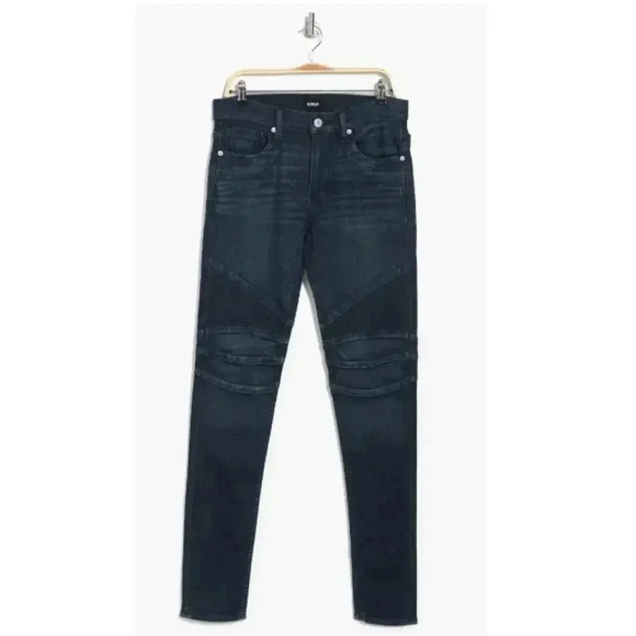 Hudson Mens Ethan Biker Skinny Jeans Sz 31X33 in Hatch Dark Blue Faded Whisker - Picture 2 of 8